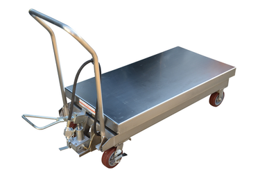 Partially Stainless Steel Air/Hydraulic Scissor Lift Cart 39-1/2 In. x 20 In. Platform With Poly-On-Poly Casters 1,750 Lb. Capacity Silver
